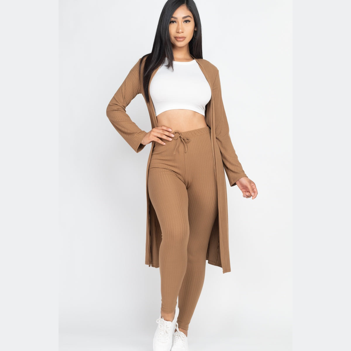 Ribbed Long Cardigan & Leggings Set