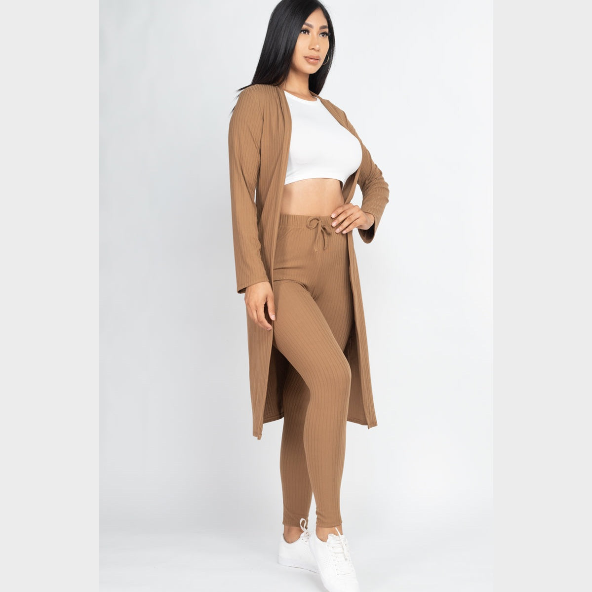 Ribbed Long Cardigan & Leggings Set