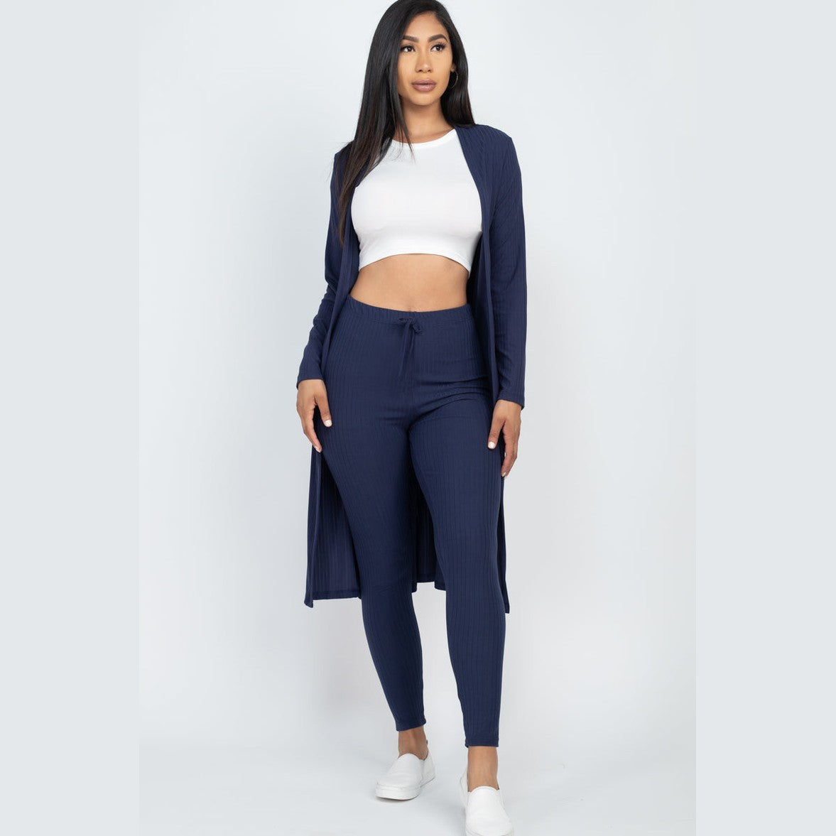 Ribbed Long Cardigan & Leggings Set