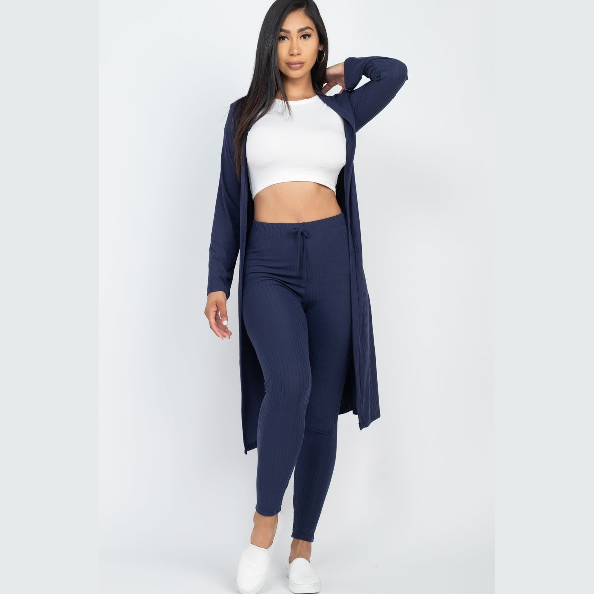 Ribbed Long Cardigan & Leggings Set