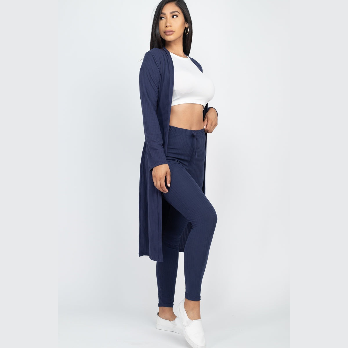 Ribbed Long Cardigan & Leggings Set