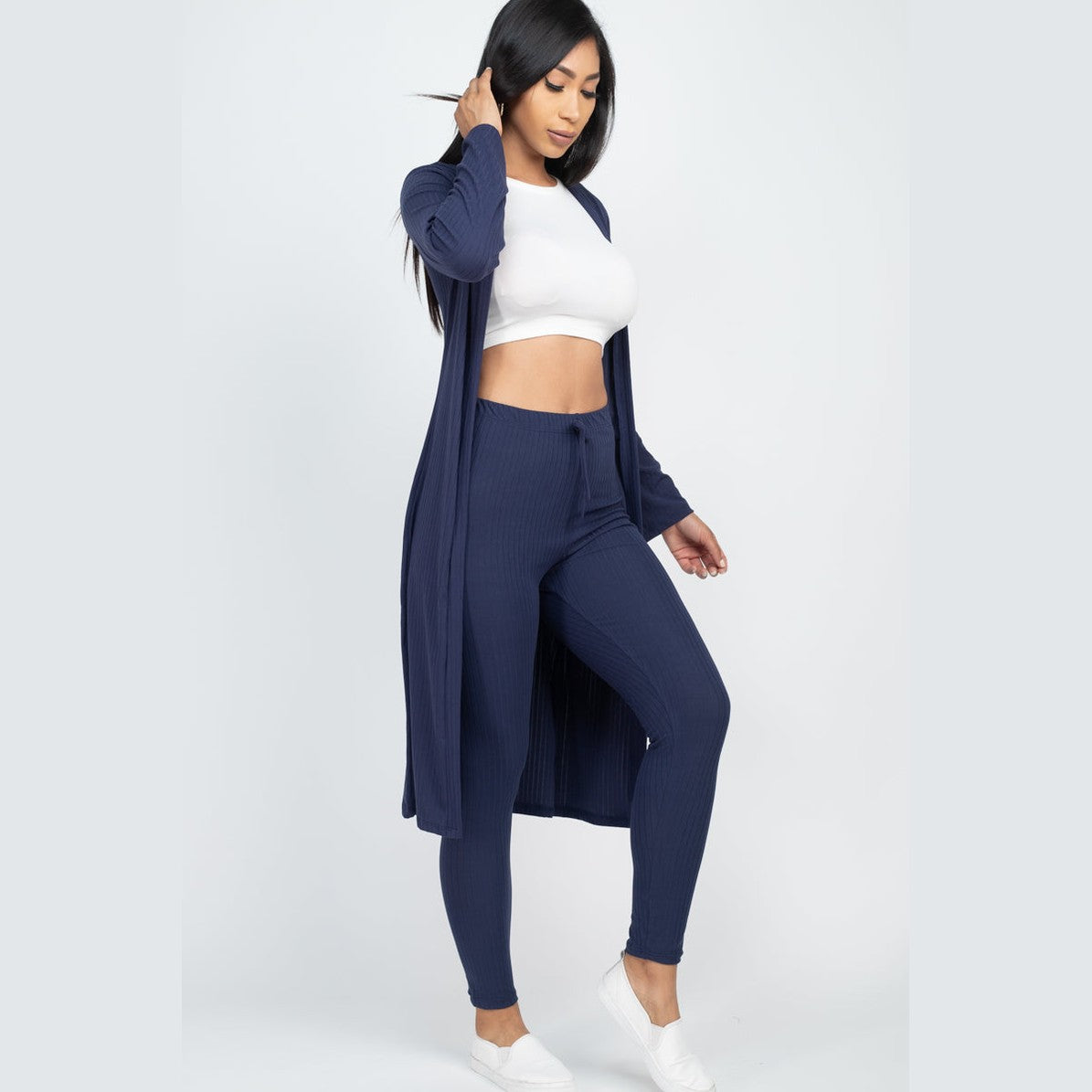 Ribbed Long Cardigan & Leggings Set