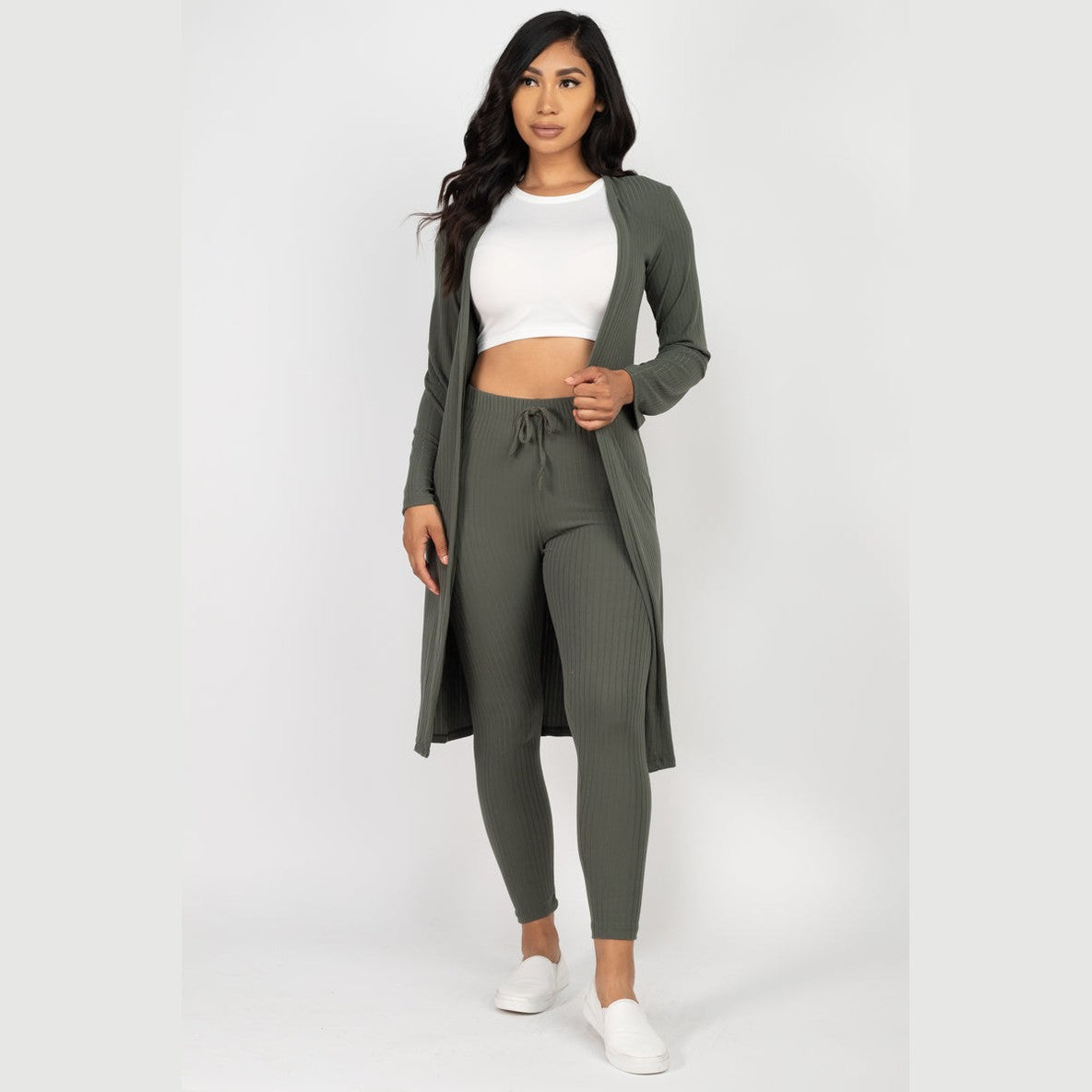 Ribbed Long Cardigan & Leggings Set