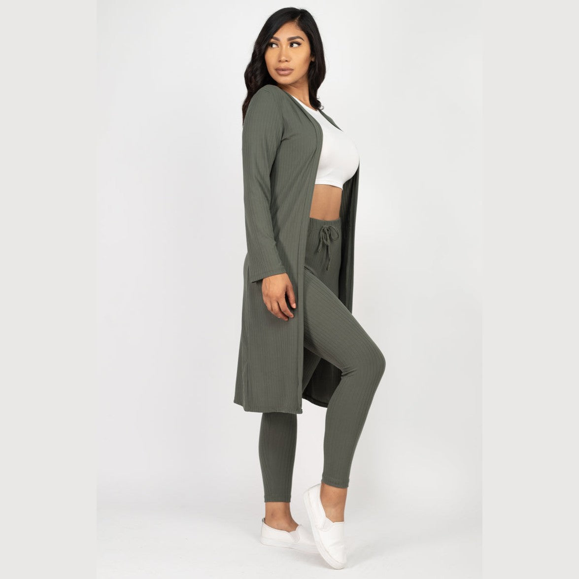 Ribbed Long Cardigan & Leggings Set