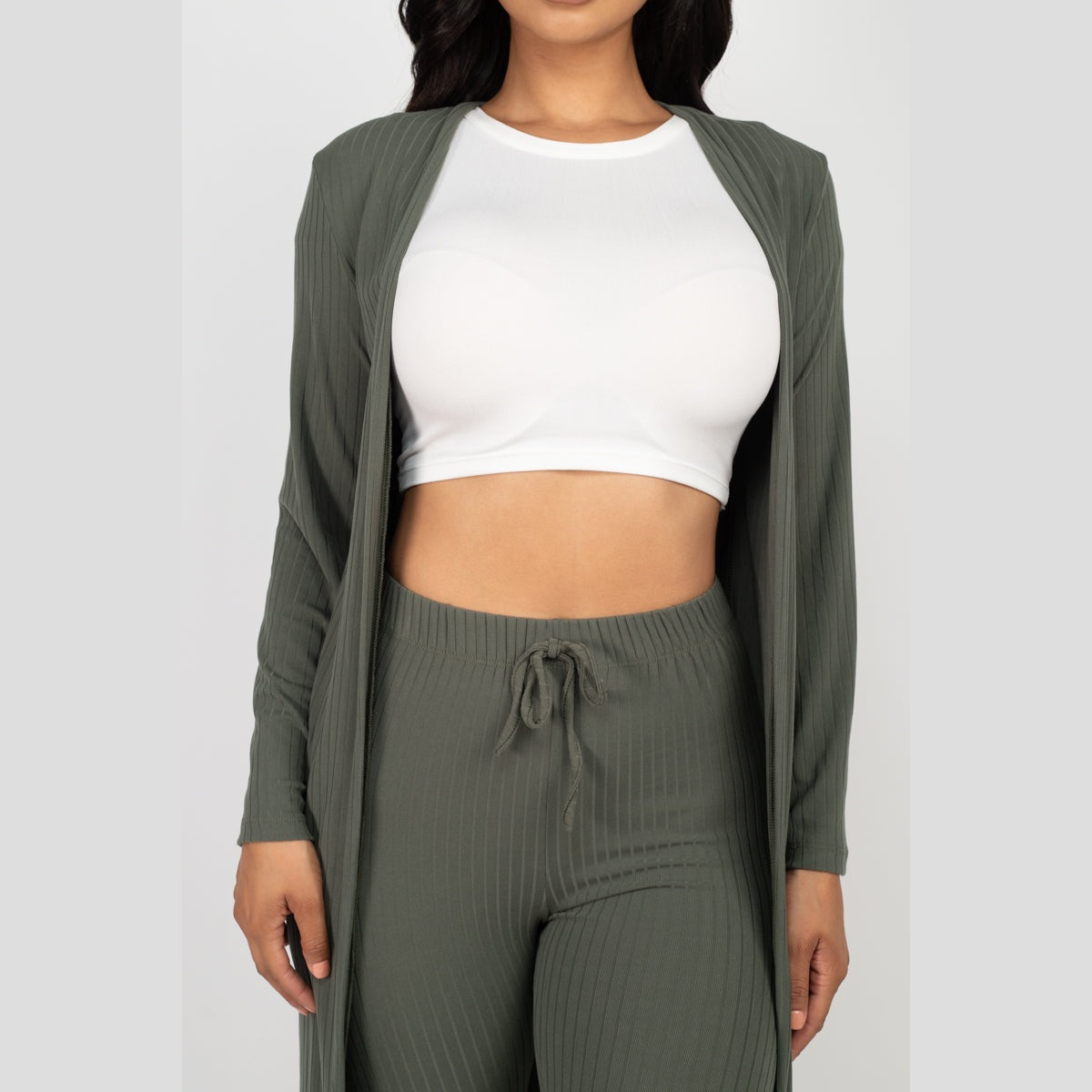 Ribbed Long Cardigan & Leggings Set