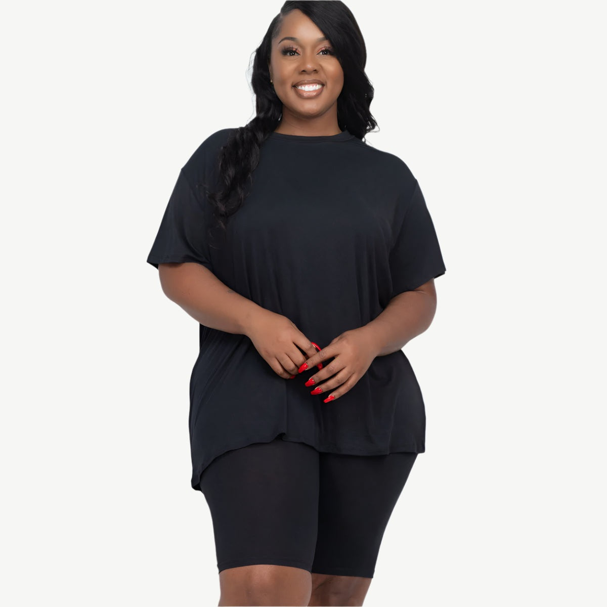 Plus Size Loose Fit Top Biker Shorts Set
