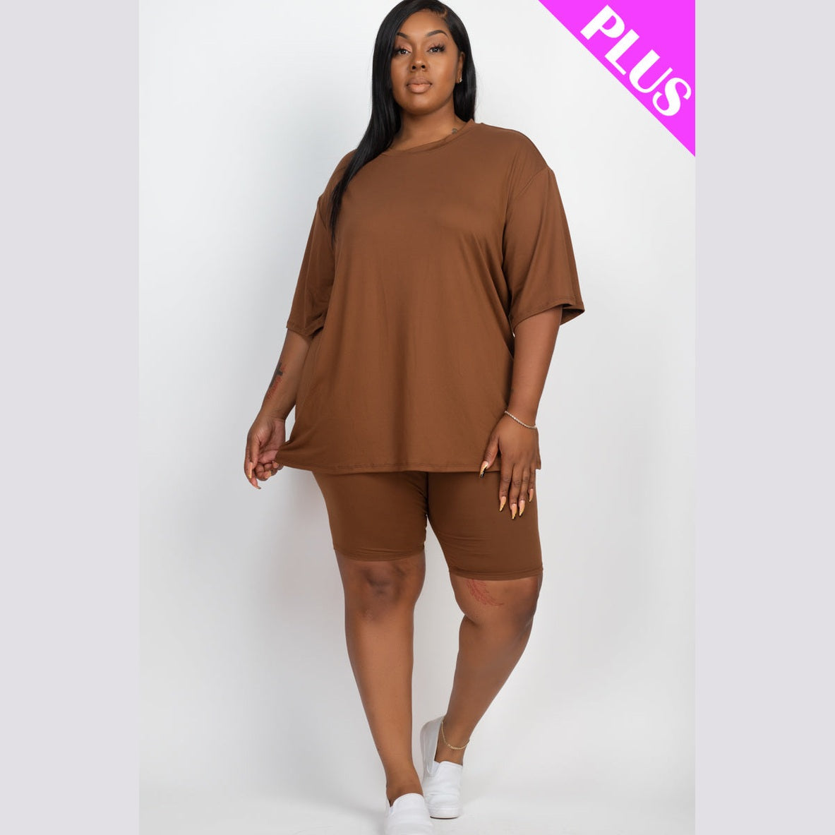 Plus Size Loose Fit Top Biker Shorts Set