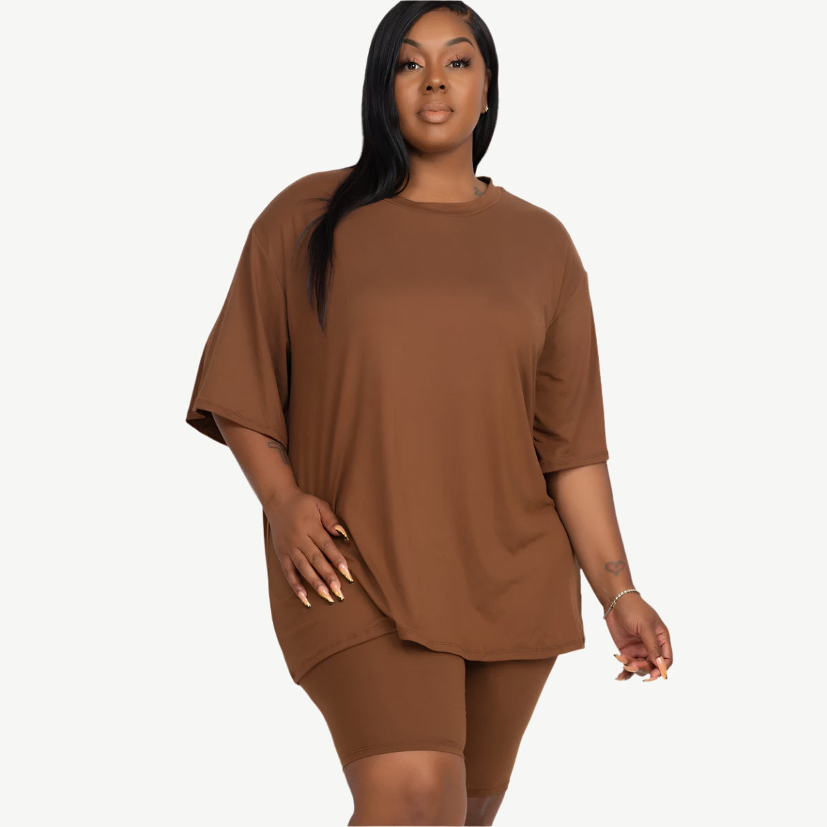 Plus Size Loose Fit Top Biker Shorts Set