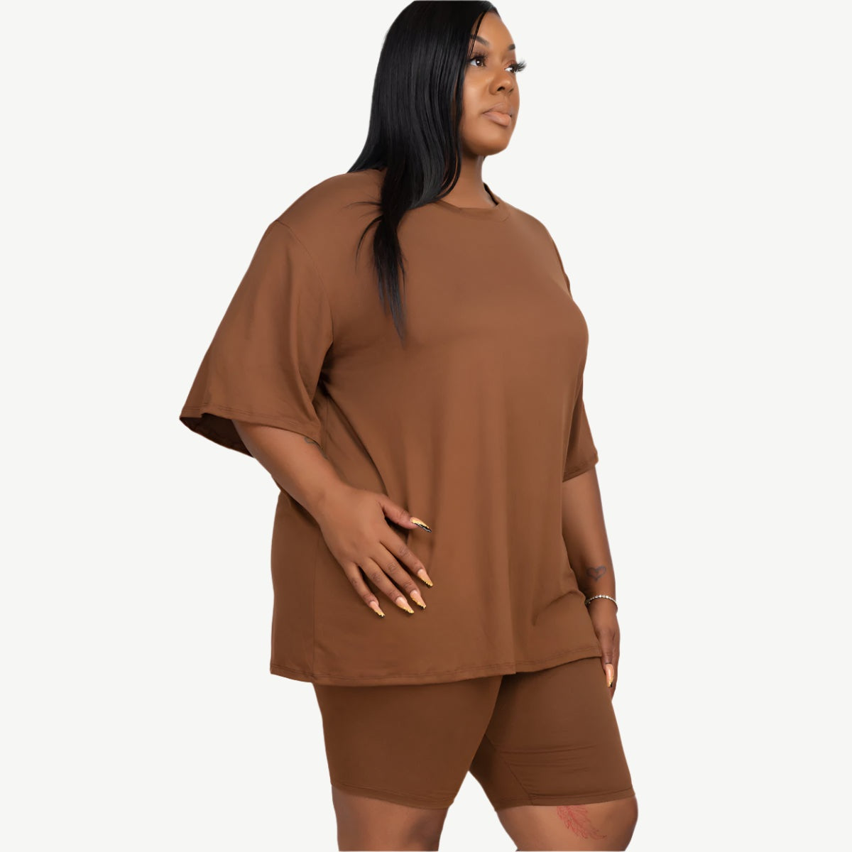 Plus Size Loose Fit Top Biker Shorts Set