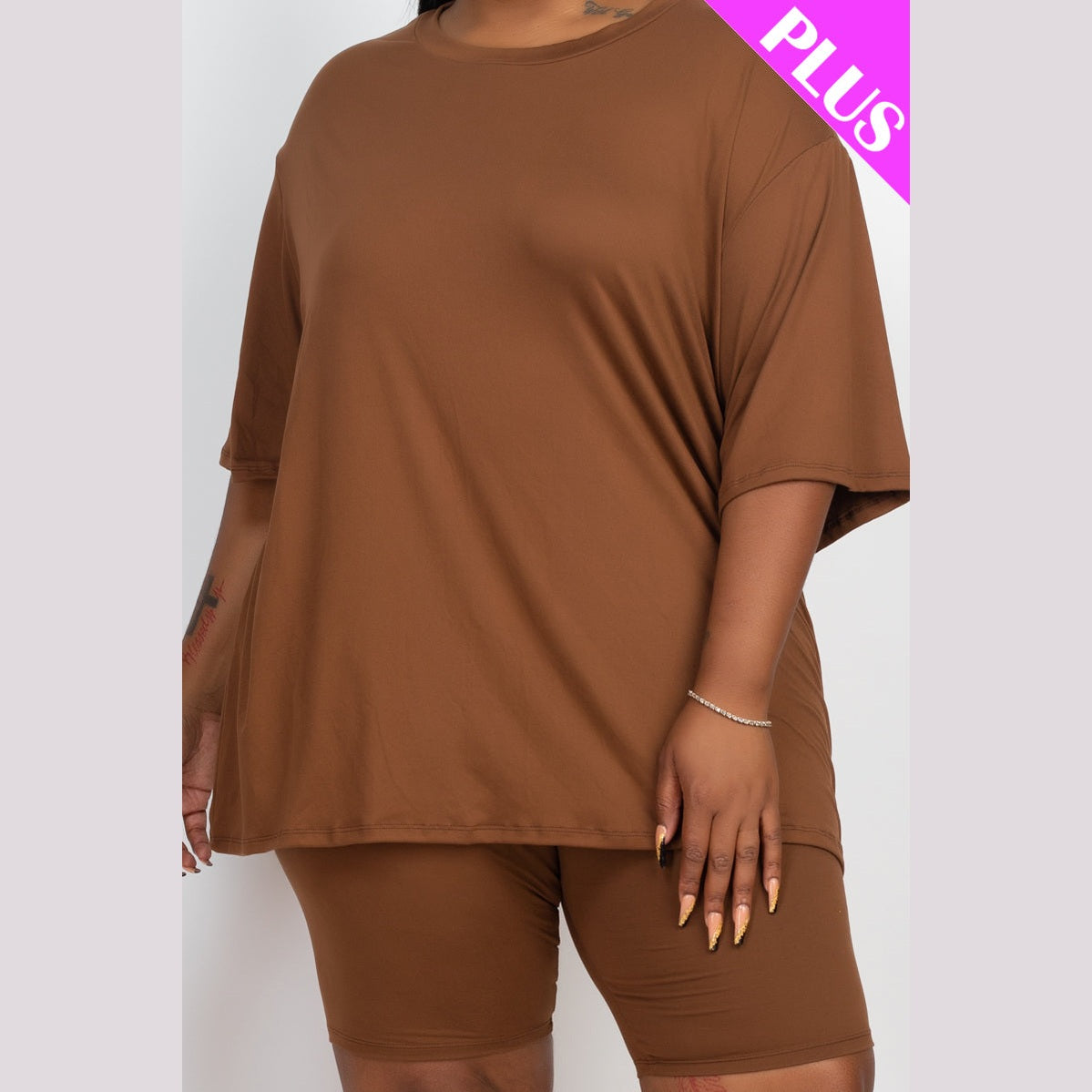 Plus Size Loose Fit Top Biker Shorts Set