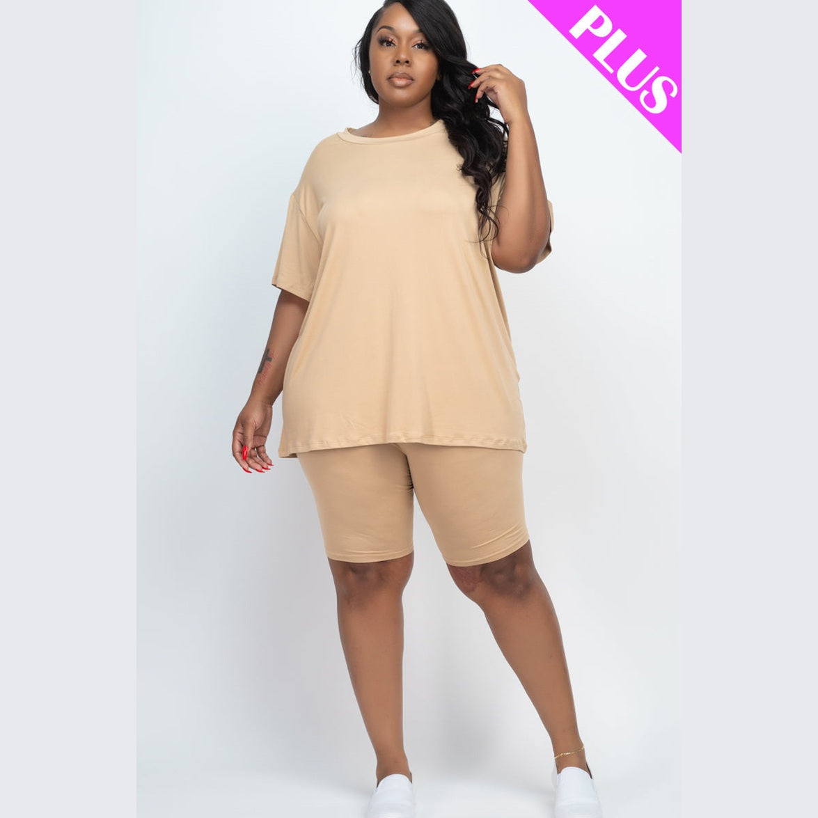 Plus Size Loose Fit Top Biker Shorts Set