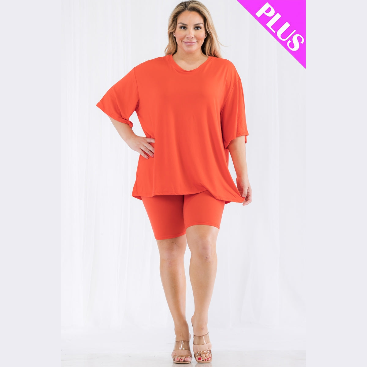 Plus Size Loose Fit Top Biker Shorts Set