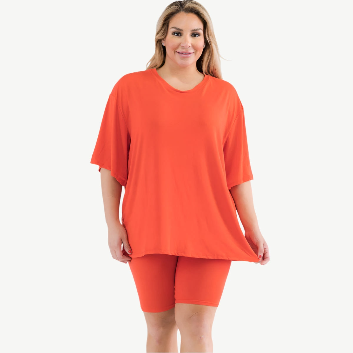 Plus Size Loose Fit Top Biker Shorts Set