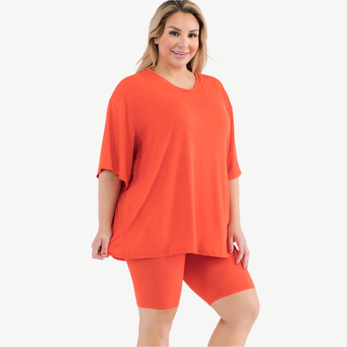 Plus Size Loose Fit Top Biker Shorts Set