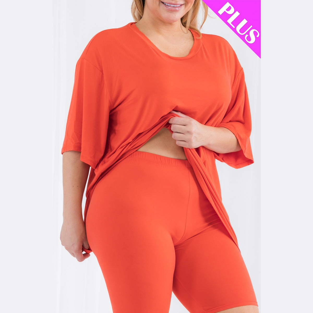 Plus Size Loose Fit Top Biker Shorts Set