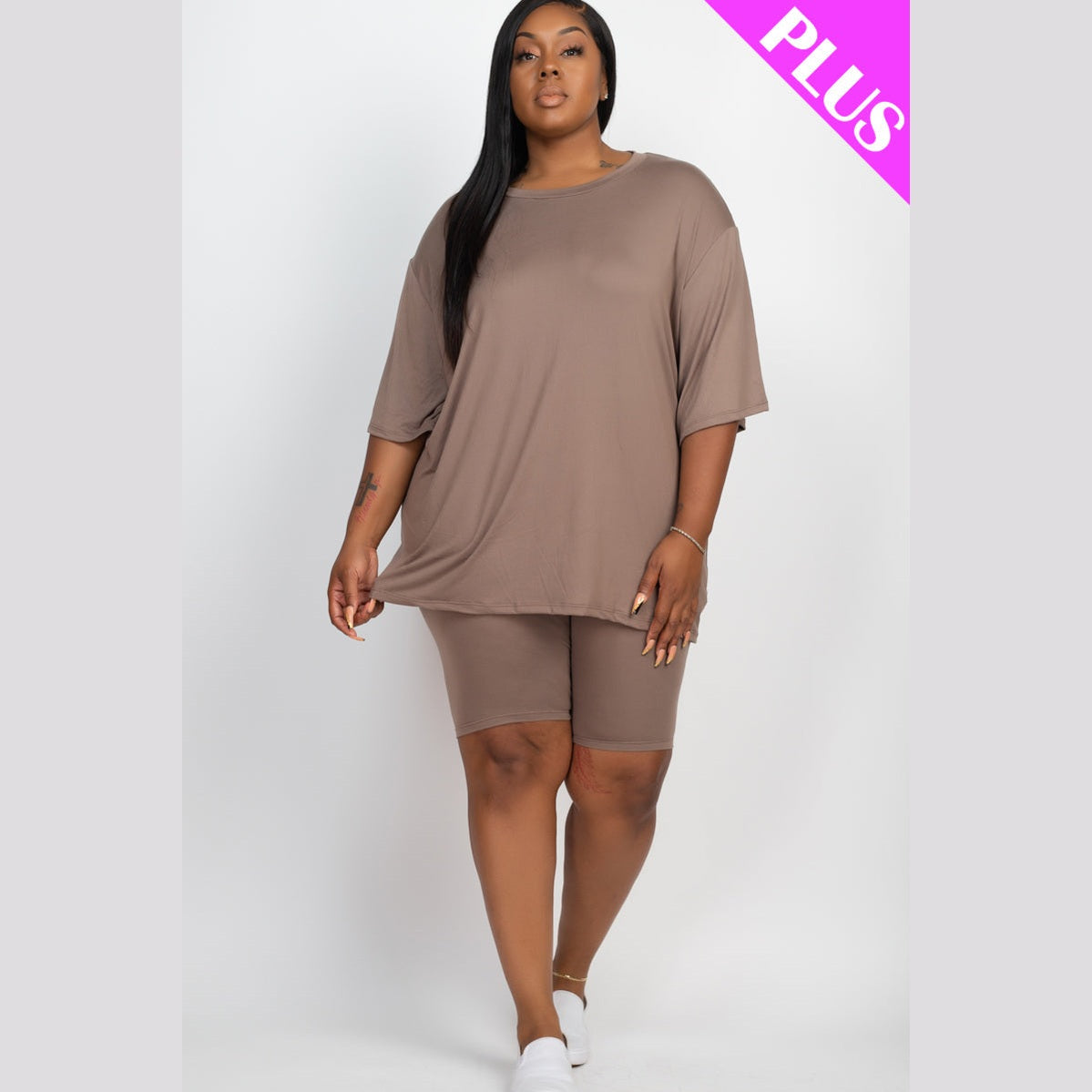 Plus Size Loose Fit Top Biker Shorts Set