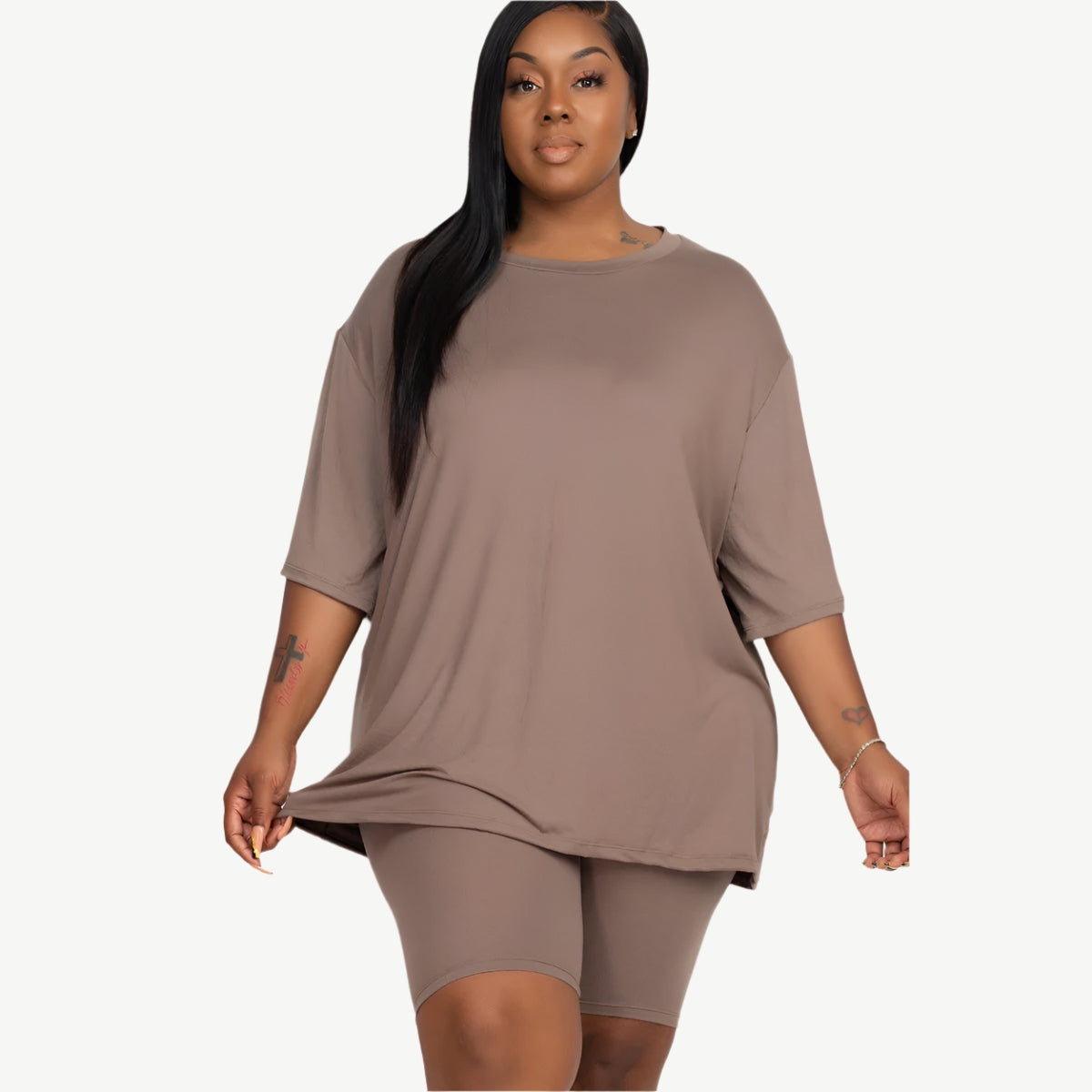 Plus Size Loose Fit Top Biker Shorts Set