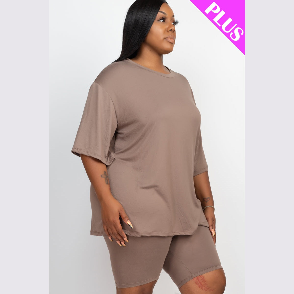 Plus Size Loose Fit Top Biker Shorts Set