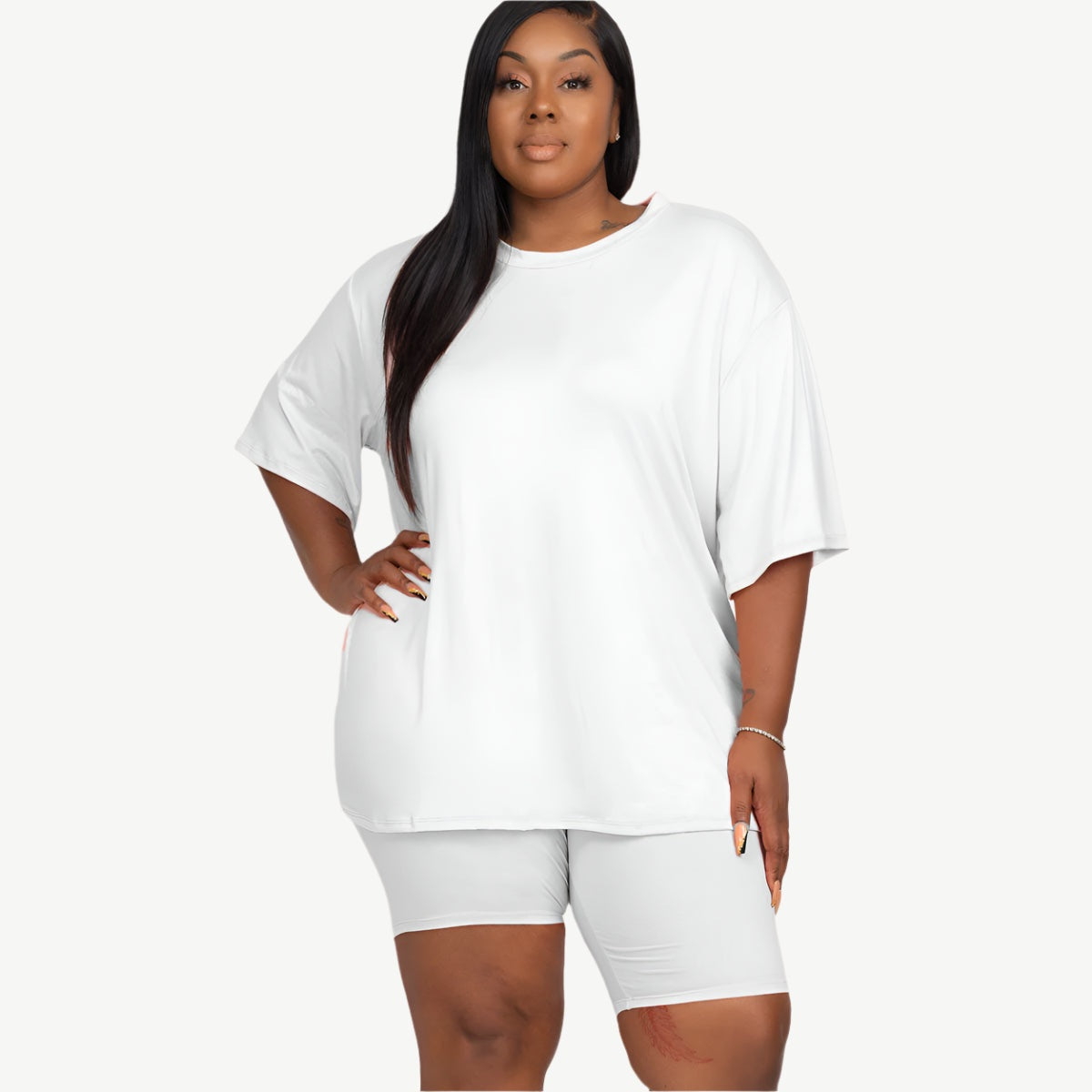 Plus Size Loose Fit Top Biker Shorts Set