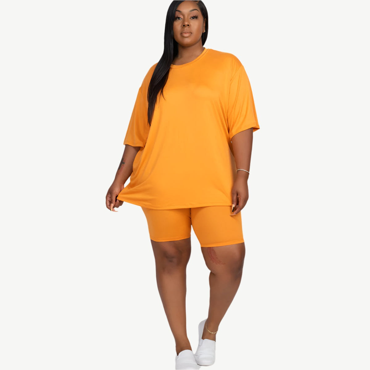Plus Size Loose Fit Top Biker Shorts Set