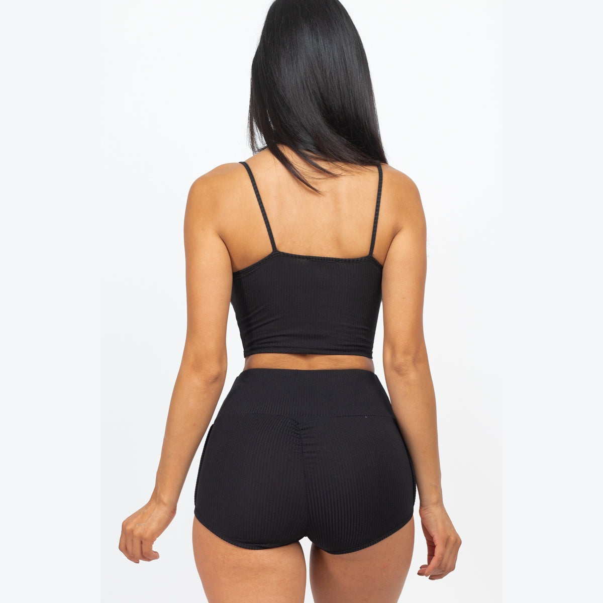 Ribbed Cami Crop Top & Ruched Shorts Set