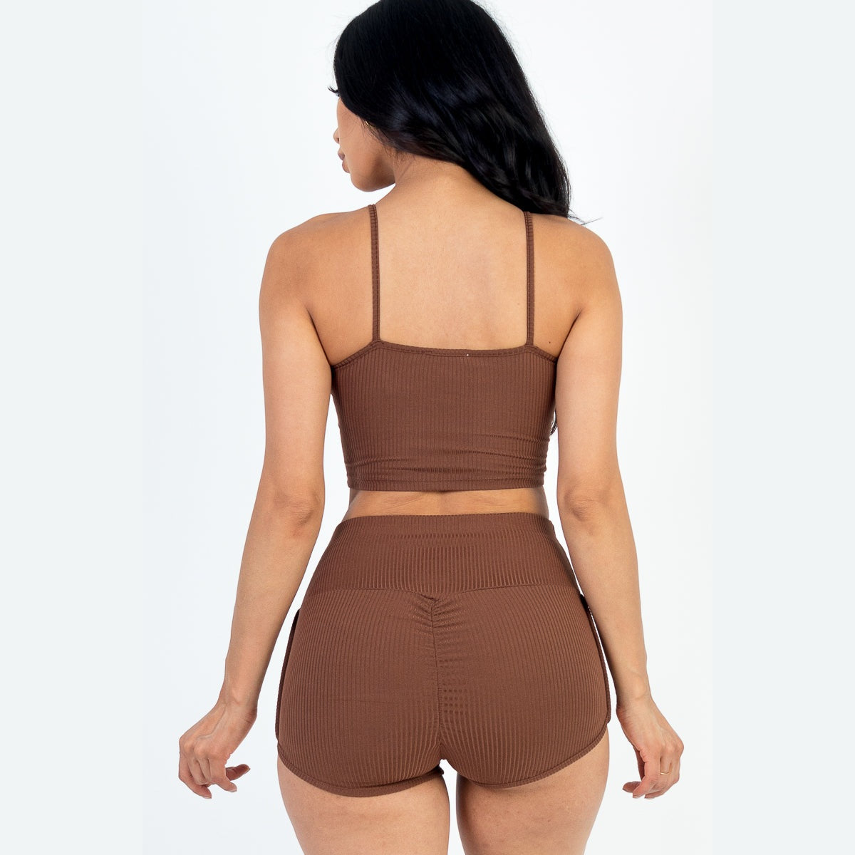 Ribbed Cami Crop Top & Ruched Shorts Set