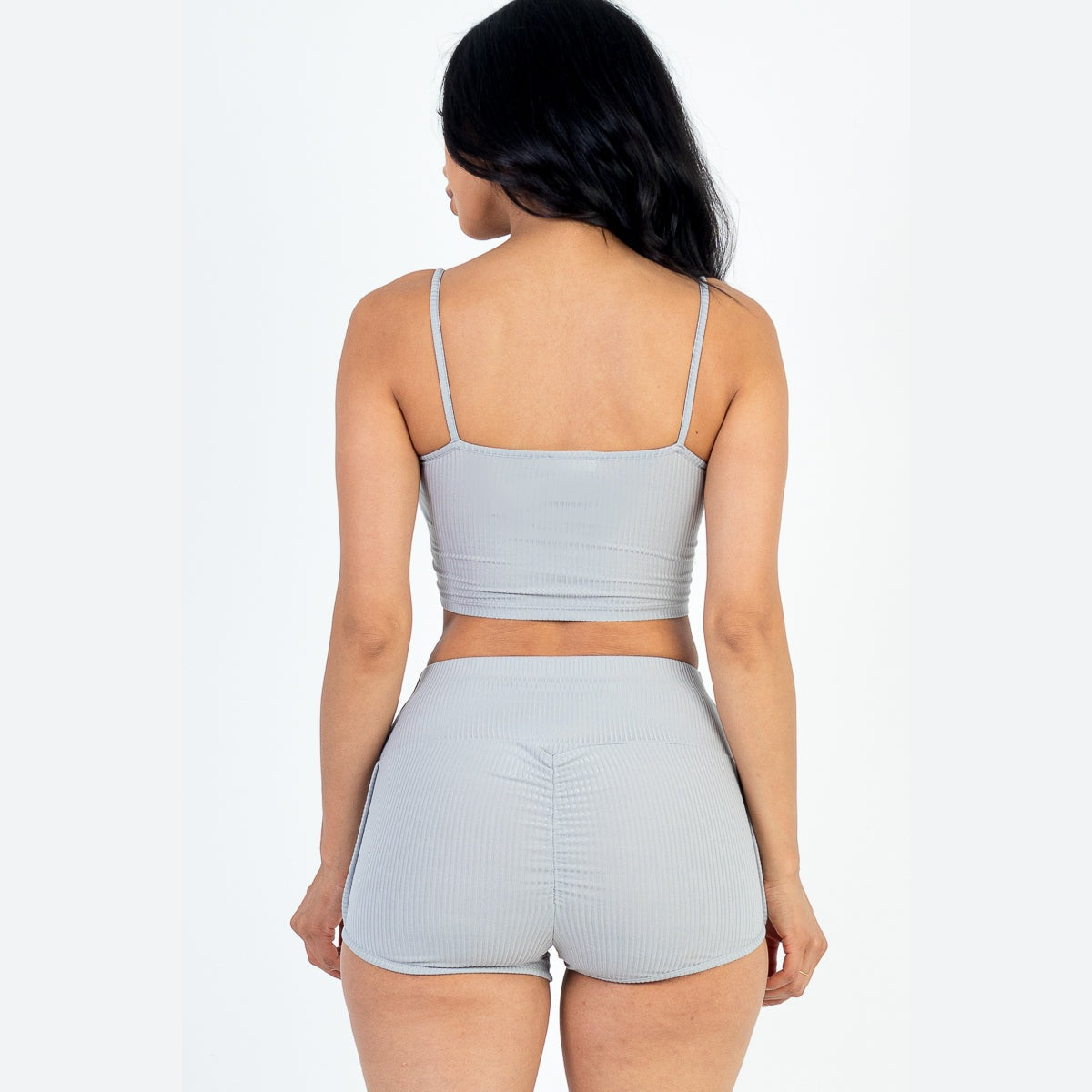 Ribbed Cami Crop Top & Ruched Shorts Set