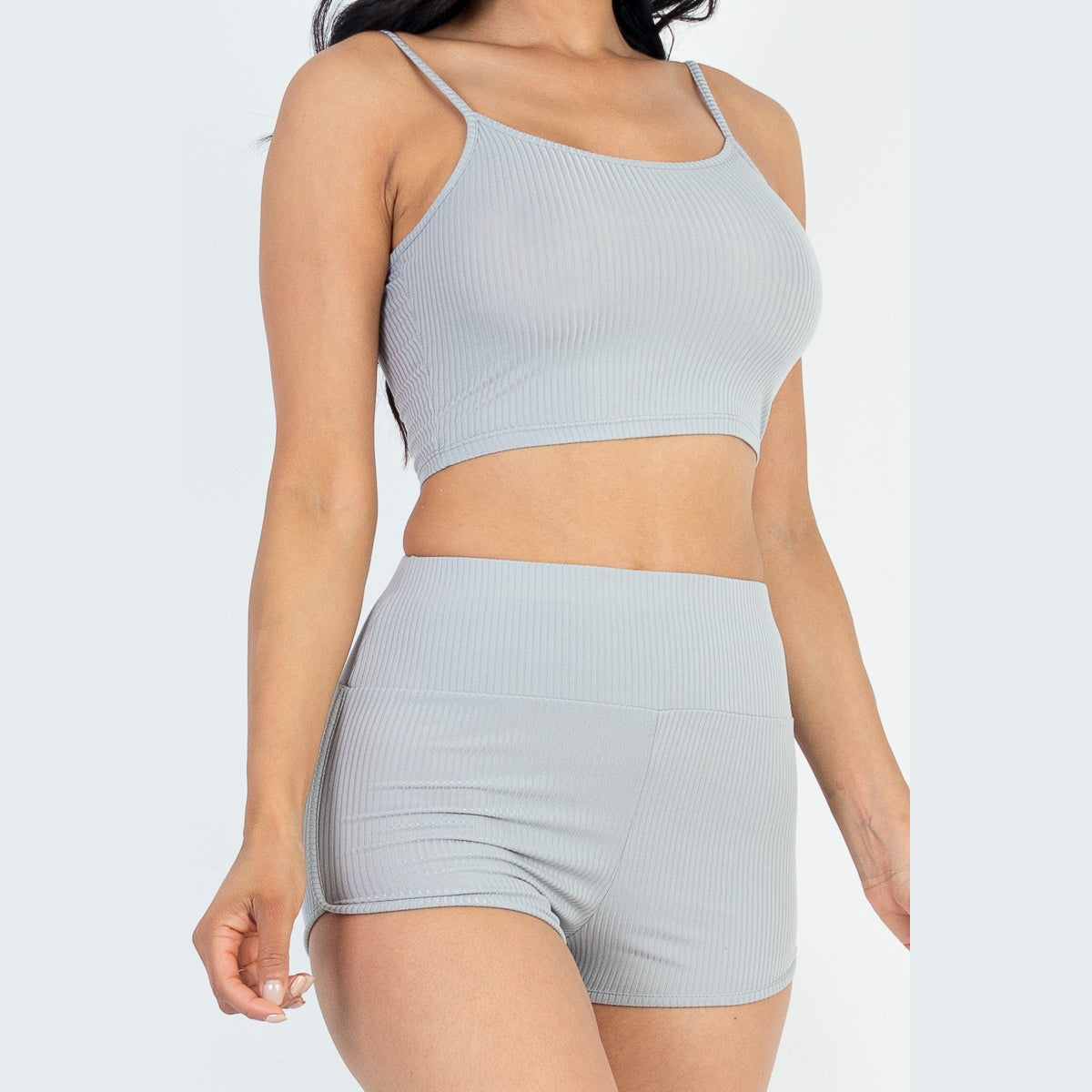 Ribbed Cami Crop Top & Ruched Shorts Set