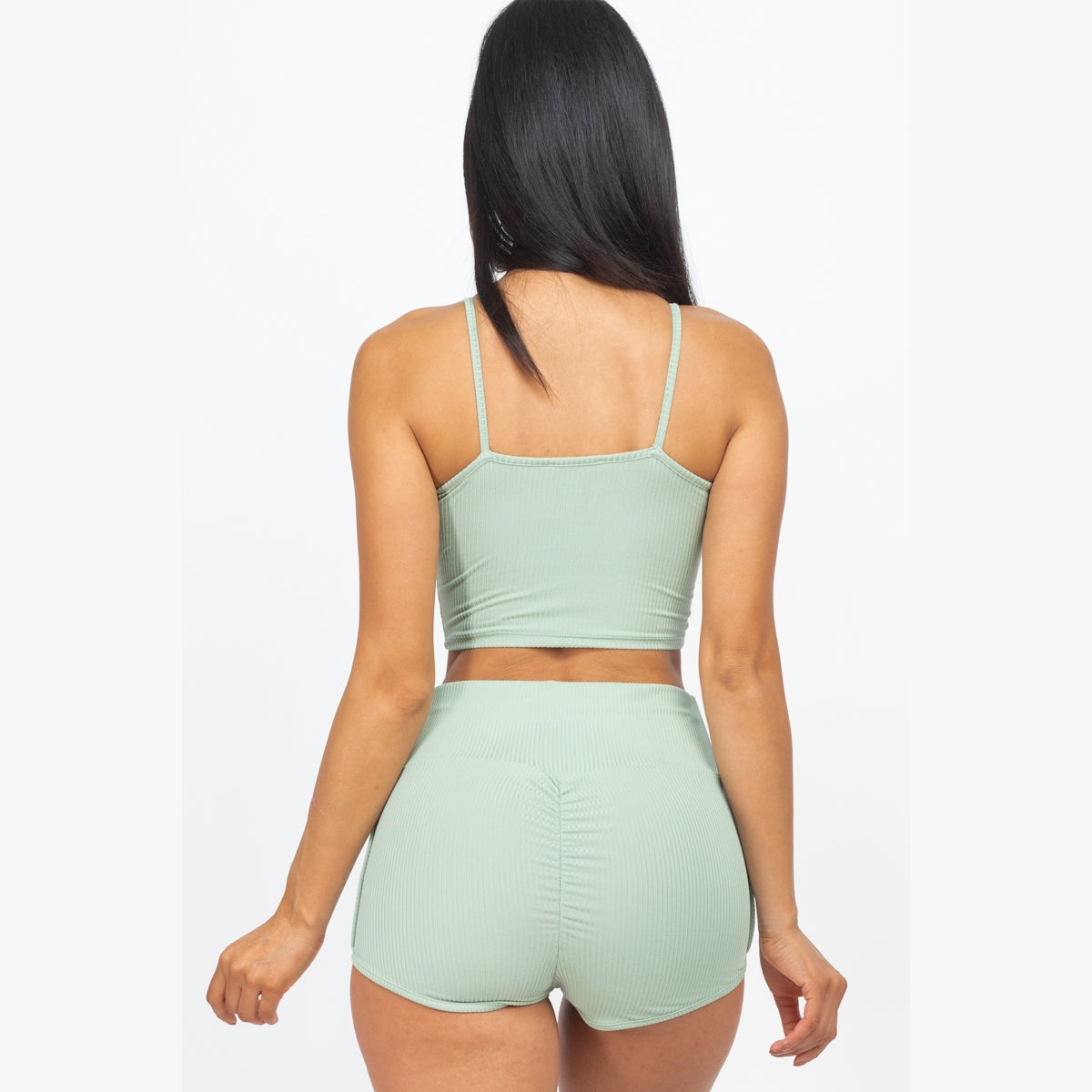 Ribbed Cami Crop Top & Ruched Shorts Set