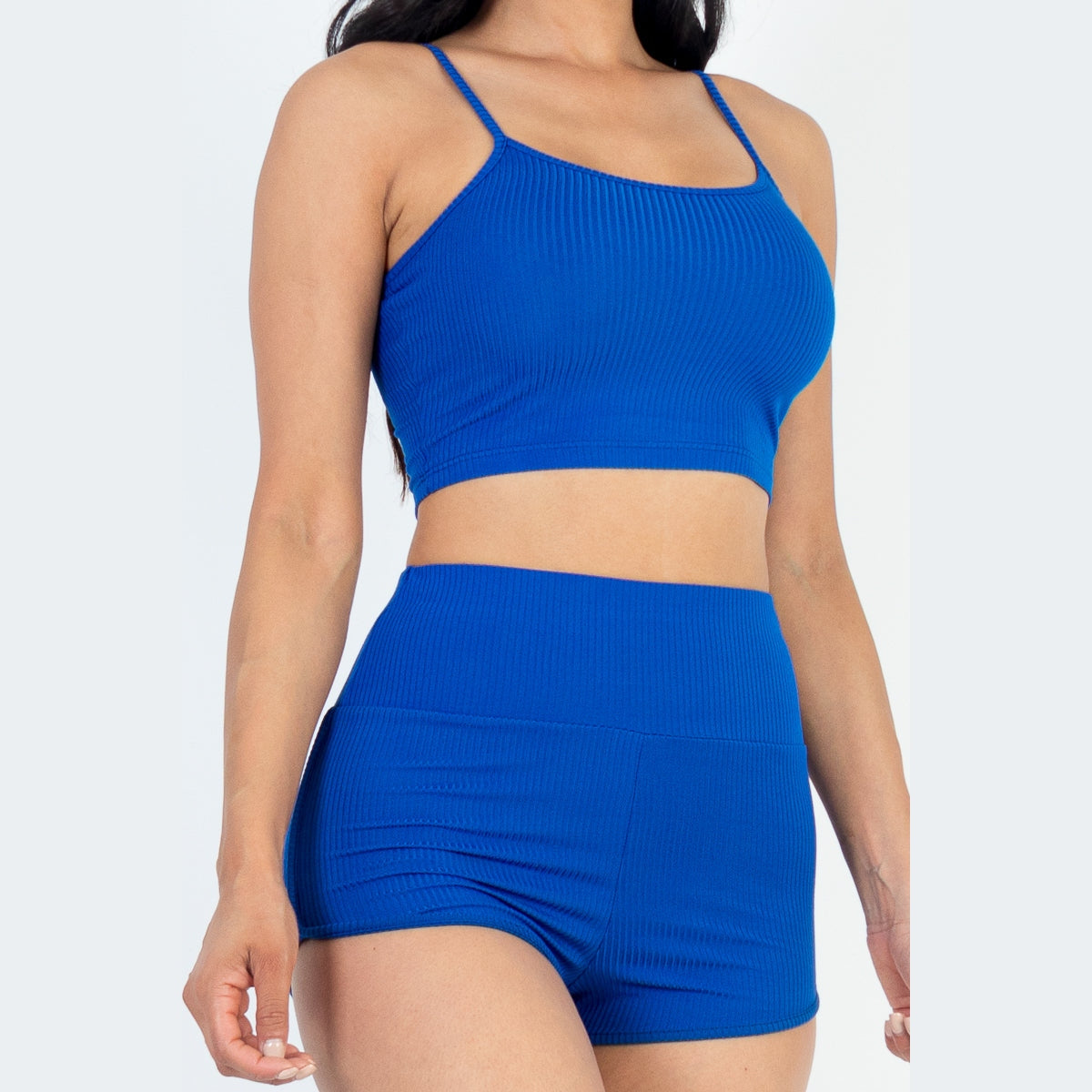 Ribbed Cami Crop Top & Ruched Shorts Set