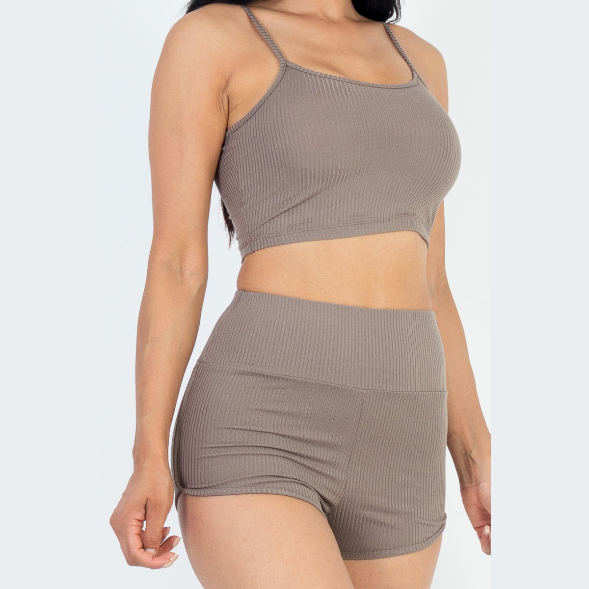 Ribbed Cami Crop Top & Ruched Shorts Set