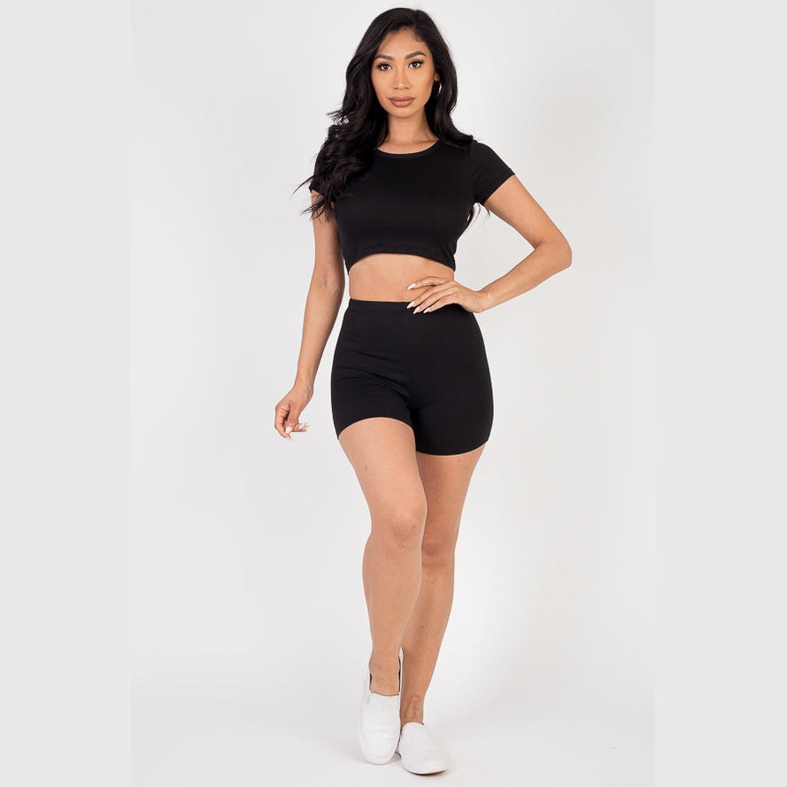 Short Sleeve Crop Top & Shorts Set