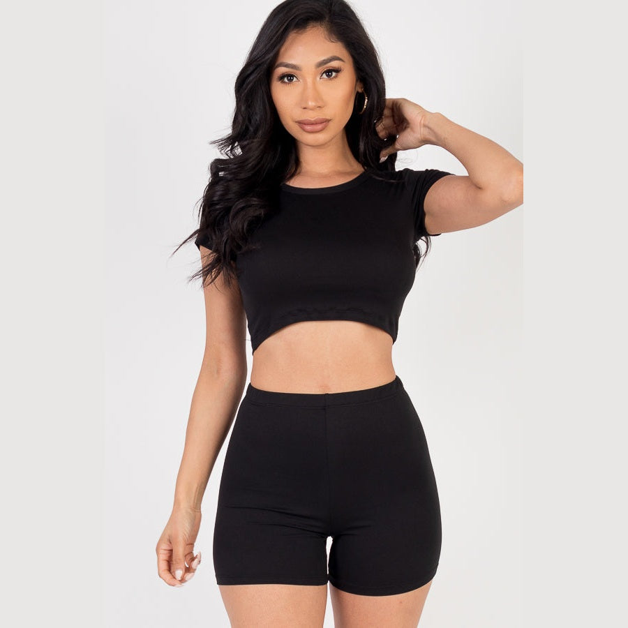 Short Sleeve Crop Top & Shorts Set