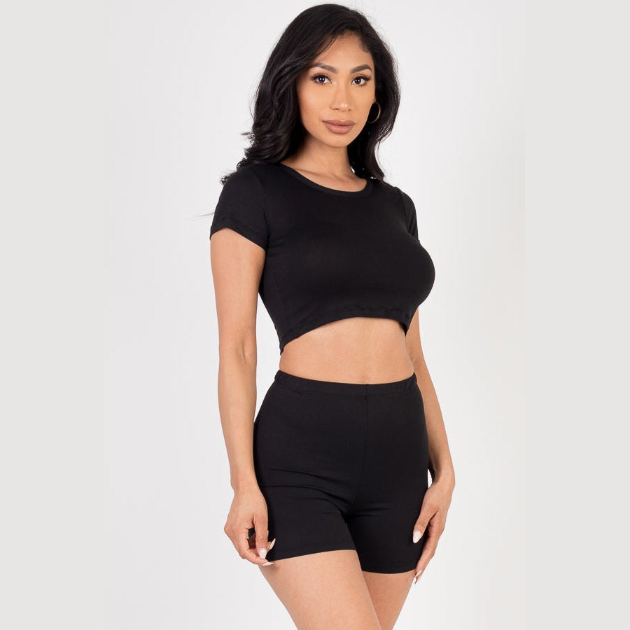 Short Sleeve Crop Top & Shorts Set