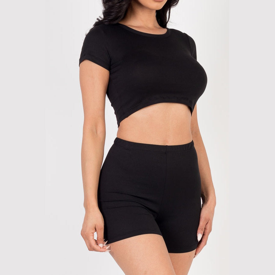 Short Sleeve Crop Top & Shorts Set
