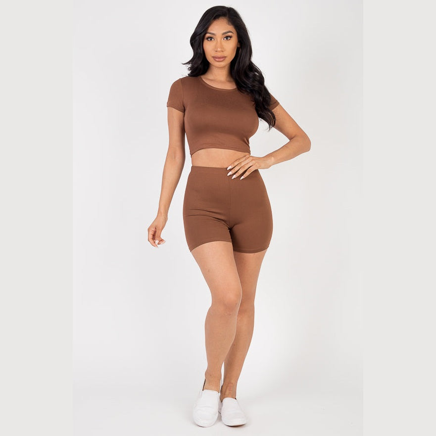 Short Sleeve Crop Top & Shorts Set