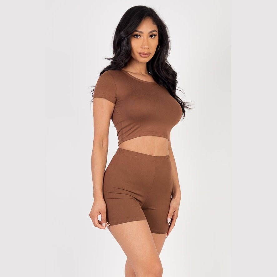Short Sleeve Crop Top & Shorts Set