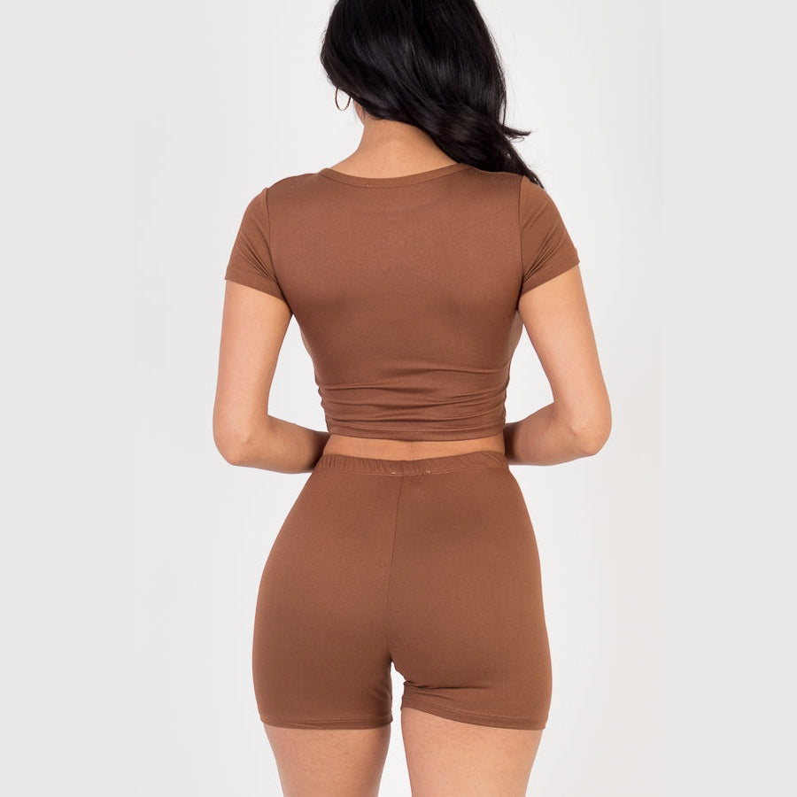 Short Sleeve Crop Top & Shorts Set