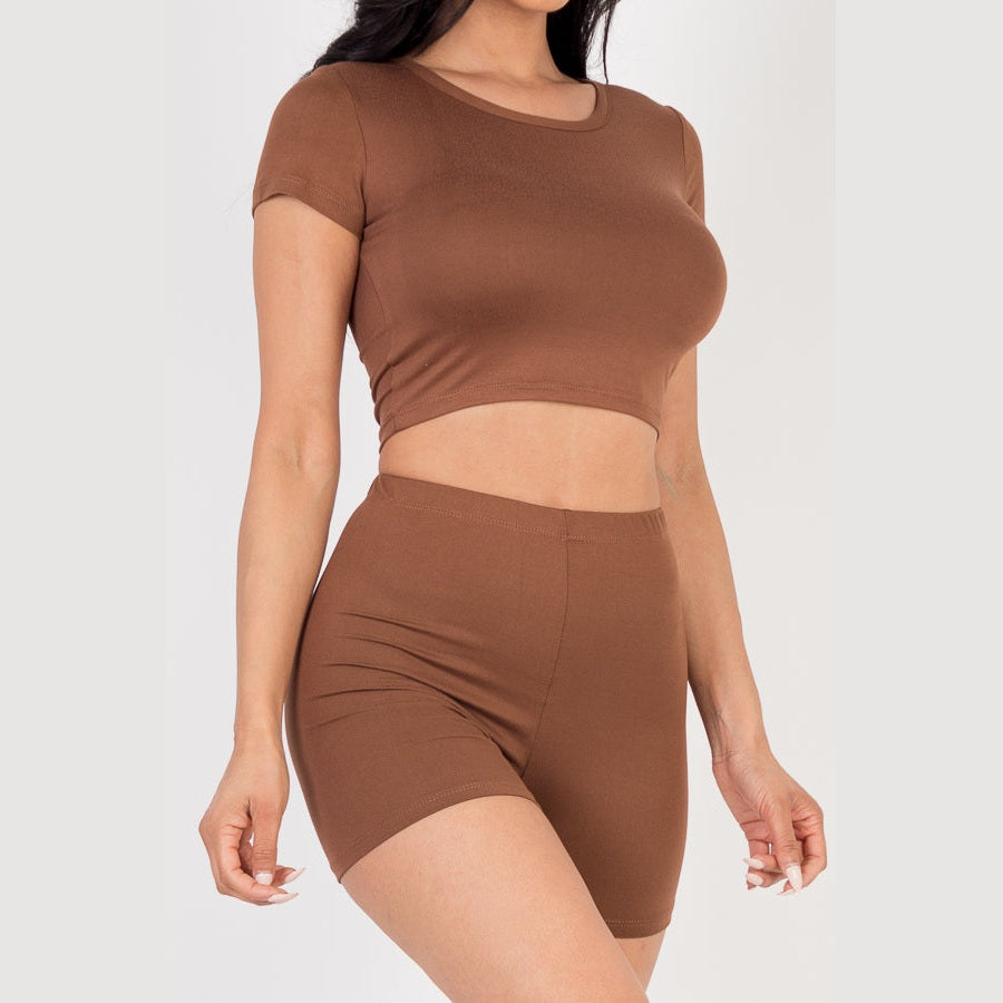 Short Sleeve Crop Top & Shorts Set