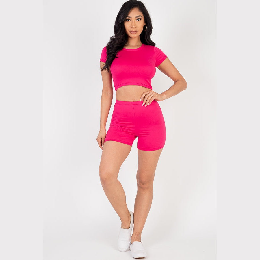 Short Sleeve Crop Top & Shorts Set