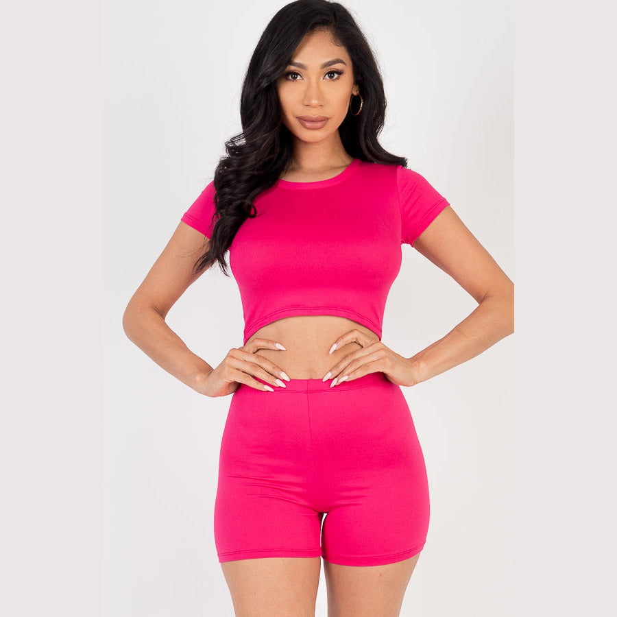 Short Sleeve Crop Top & Shorts Set