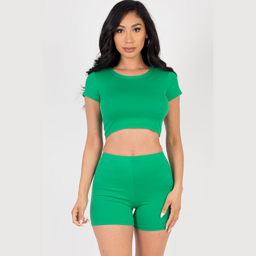 Short Sleeve Crop Top & Shorts Set