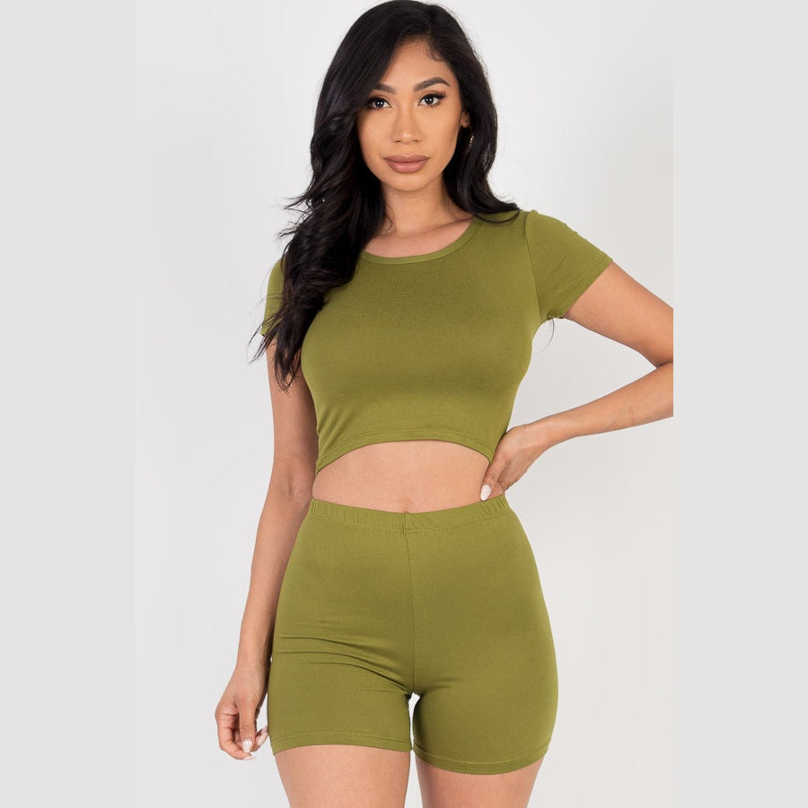 Short Sleeve Crop Top & Shorts Set