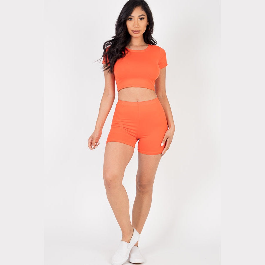 Short Sleeve Crop Top & Shorts Set