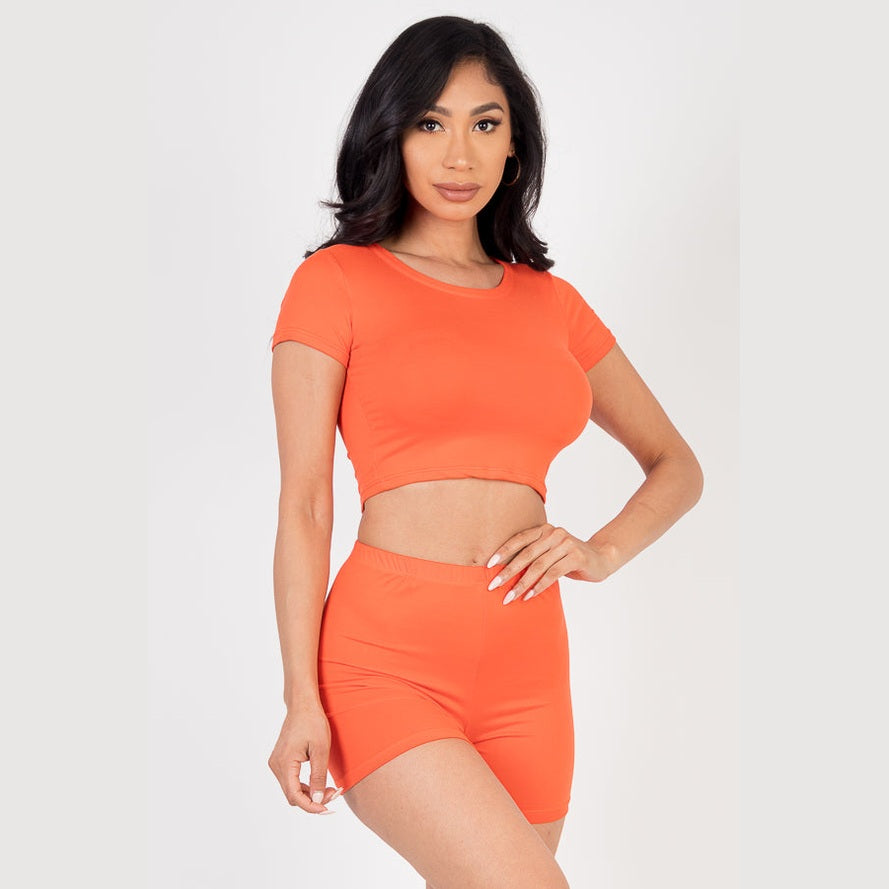 Short Sleeve Crop Top & Shorts Set