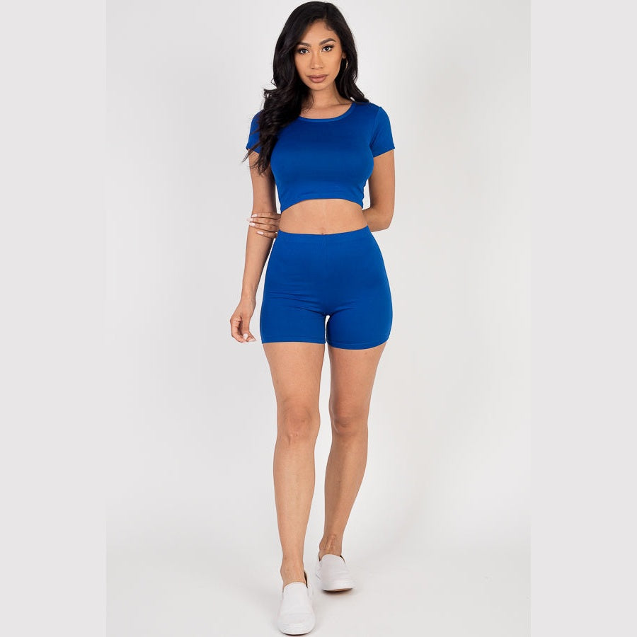 Short Sleeve Crop Top & Shorts Set