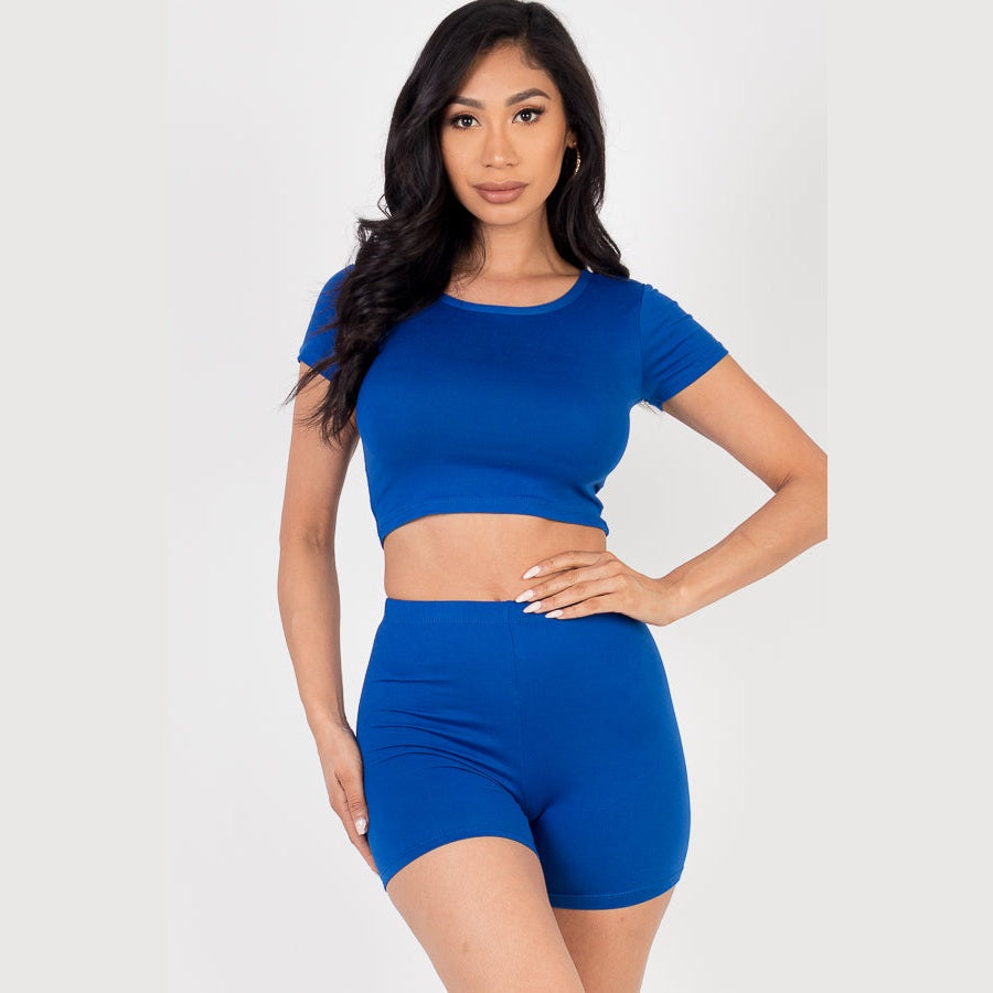 Short Sleeve Crop Top & Shorts Set