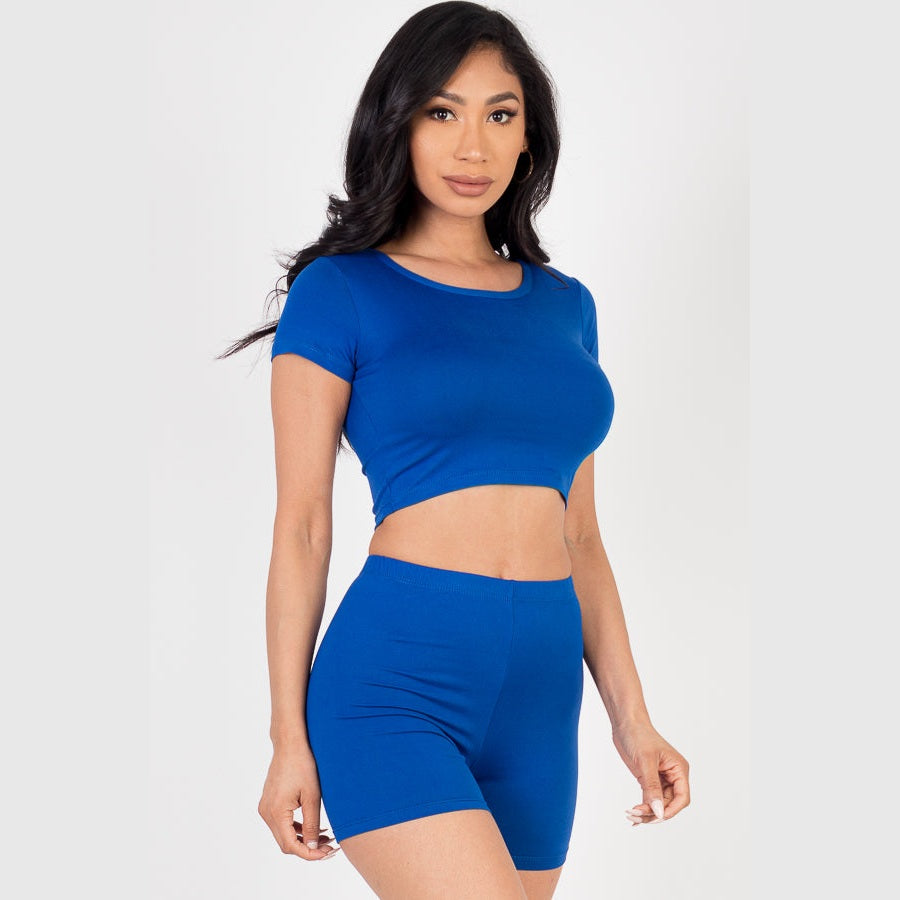 Short Sleeve Crop Top & Shorts Set