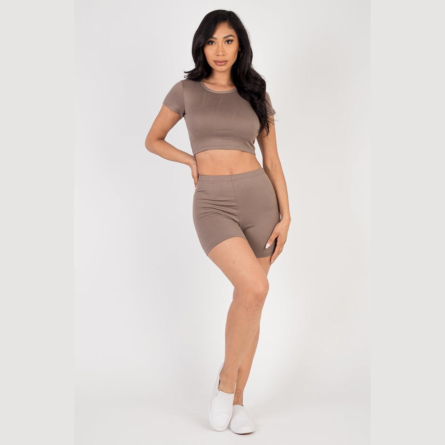 Short Sleeve Crop Top & Shorts Set