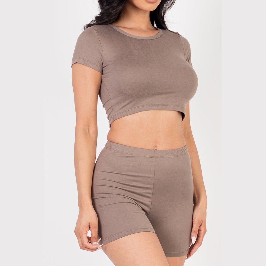 Short Sleeve Crop Top & Shorts Set
